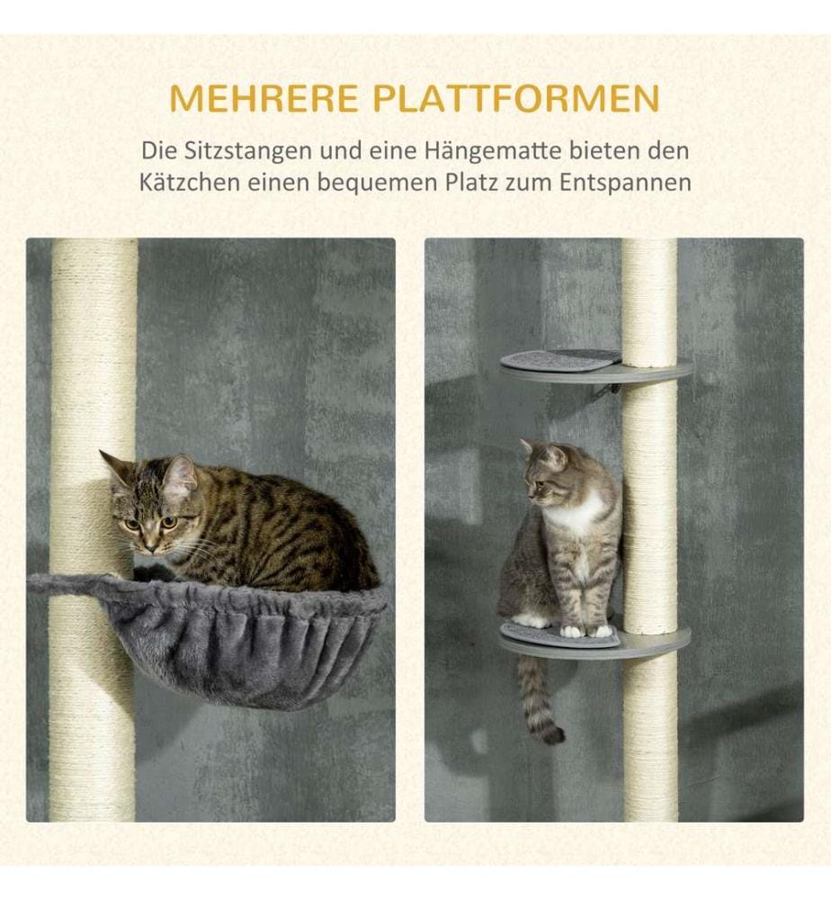 Cat scratching post ceiling high 230-250 cm with hammock