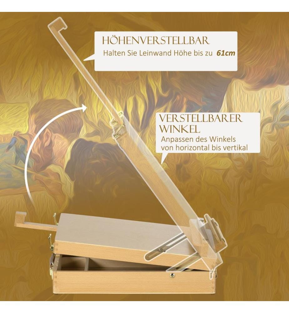 Table easel wood angle-adjustable foldable with handle & storage space