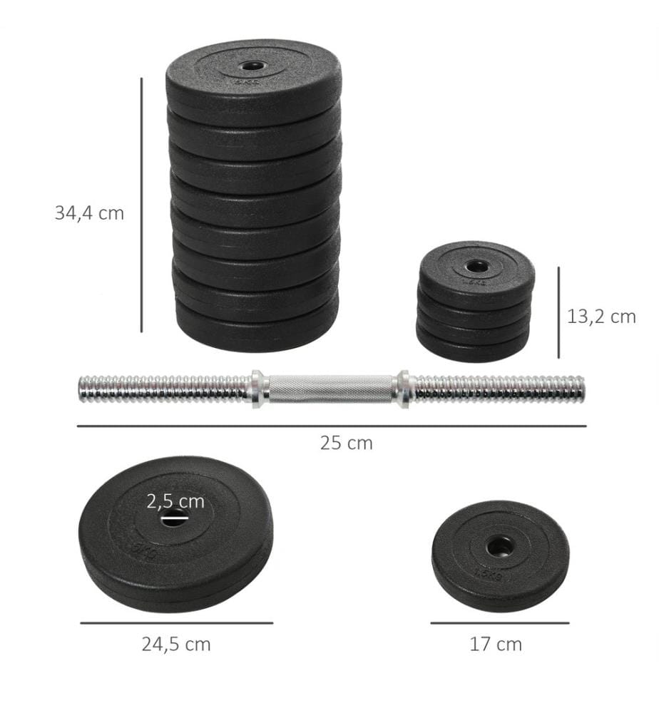 Ensemble d'haltères courts 50kg avec barres et poids