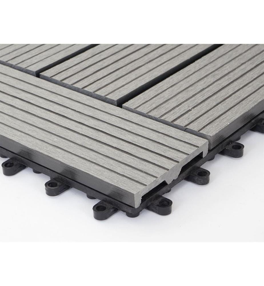 WPC Gartenfliese Rhone Holzoptik 1m2 Basis grau versetzt