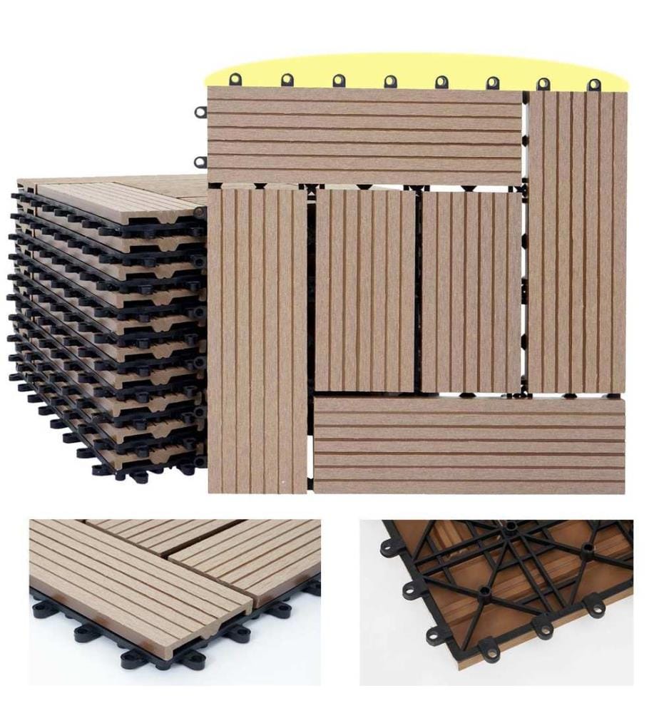 WPC Carreau de jardin Rhône aspect bois 1m2 Base teck décalé