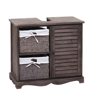 Meuble sous-lavabo Shabby tiroir en osier 60x65x31 cm