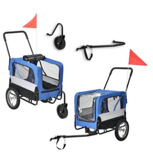 Rimorchio per bicicletta 2 in 1 trasporto cani jogger blu grigio nero