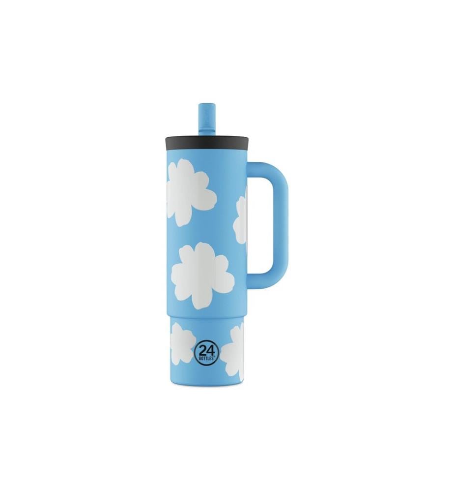 24BOTTLES - Thermobecher Straw Cup 800 ml, Blau/Weiss