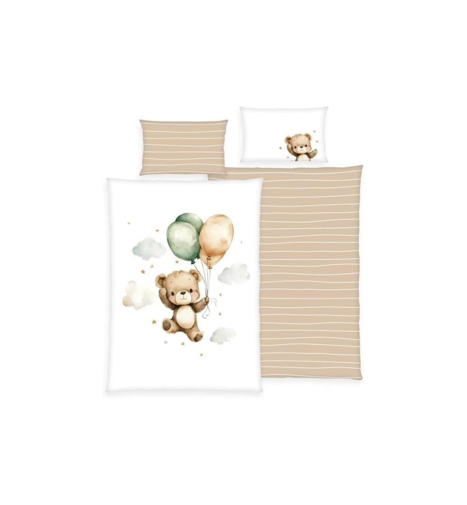 HERDING - Kinderbettwäsche Ballon Teddy 100 x 135 cm + 40 x 60 cm