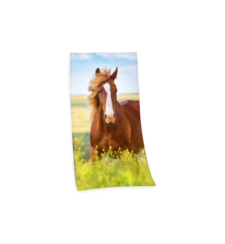 HERDING - Serviette de douche Cheval 75 x 150 cm, Bleu/Vert/Brun
