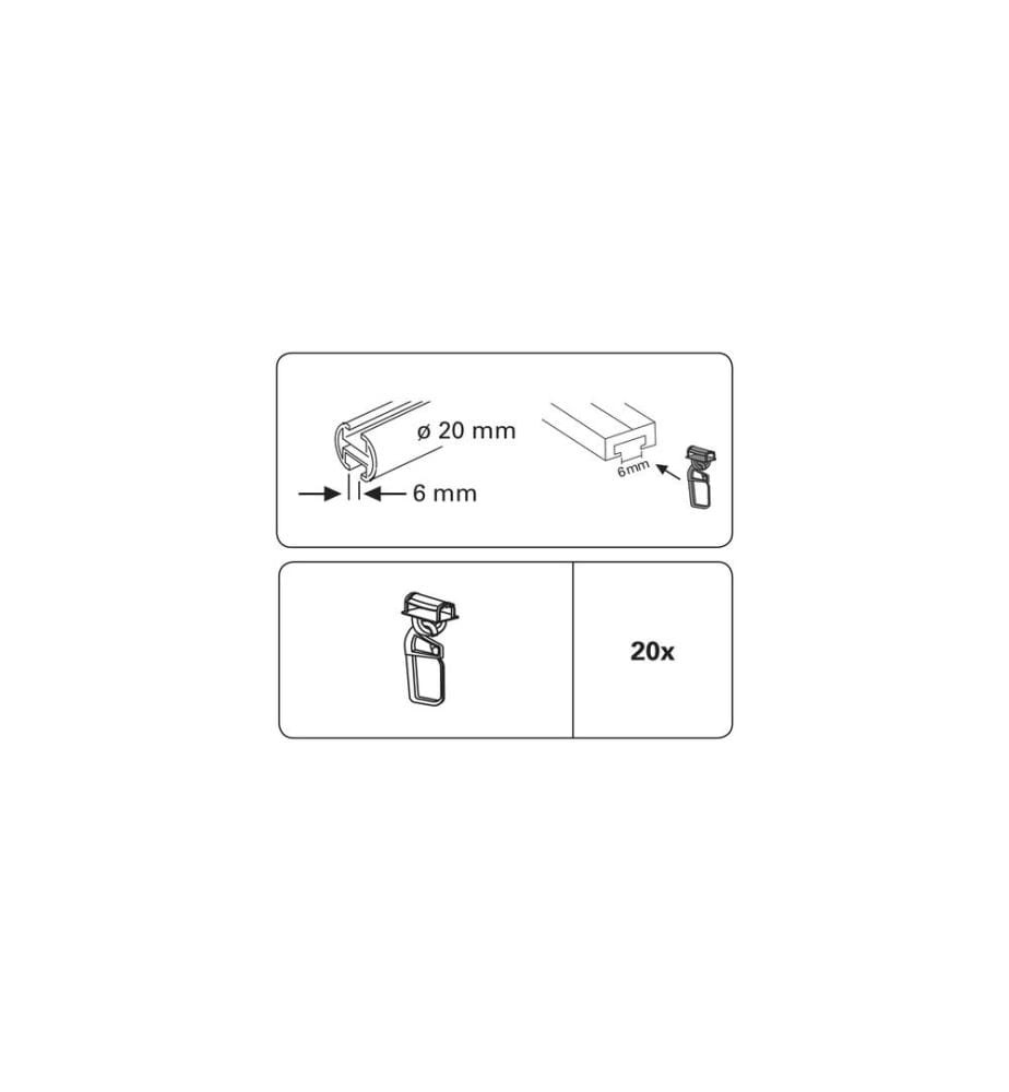 GARDINIA - Glisseur à oeillets Maxi click avec crochets à plis 20 pièces, blanc