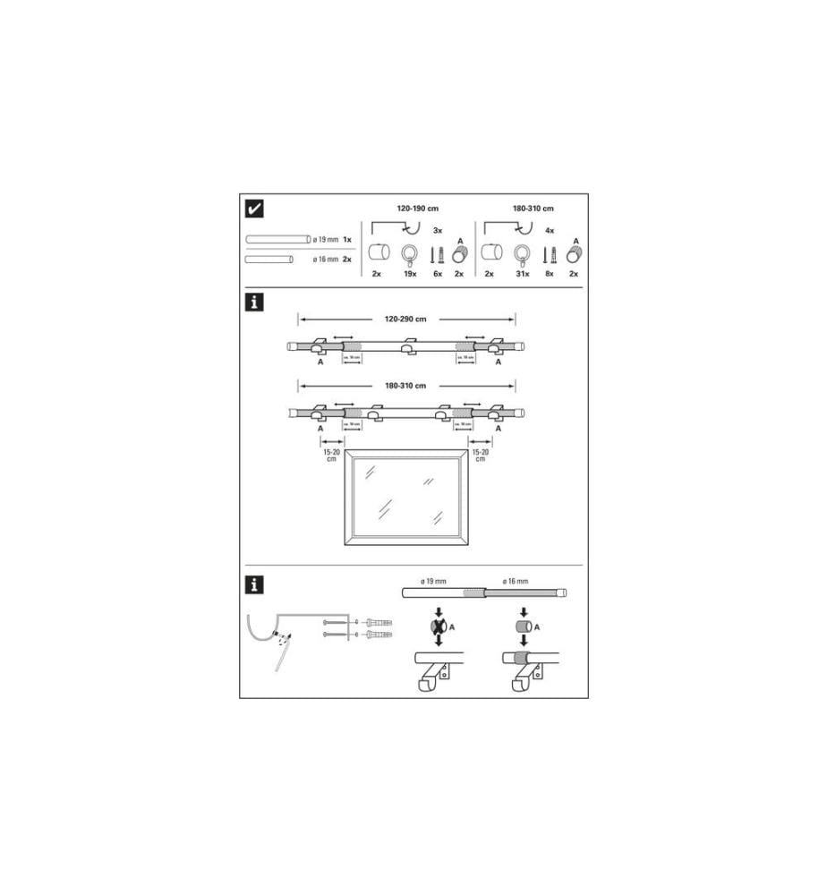 GARDINIA - Vorhangstange Set Cap 120 - 190 cm
