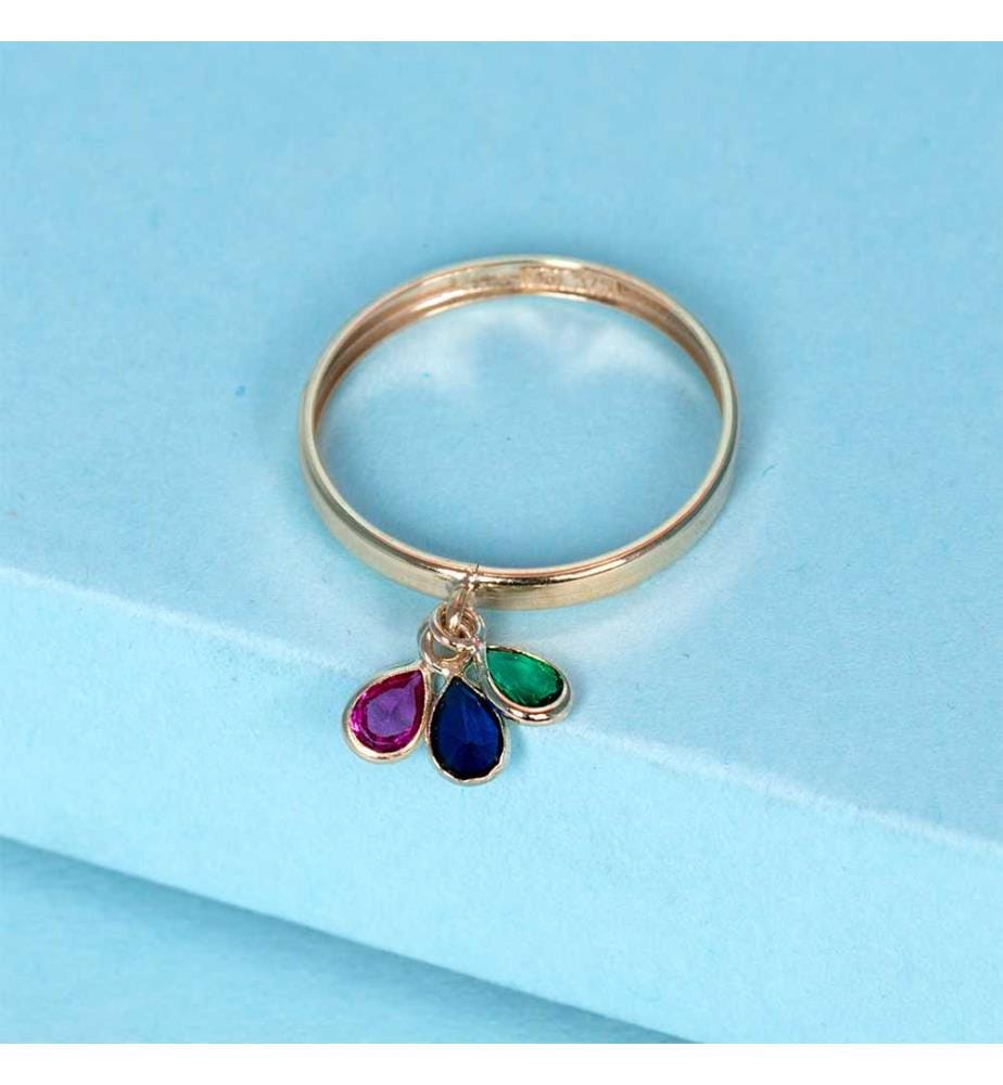 Anello 3 Pierres de Couleurs - Oro Giallo 375/1000 e Zirconio