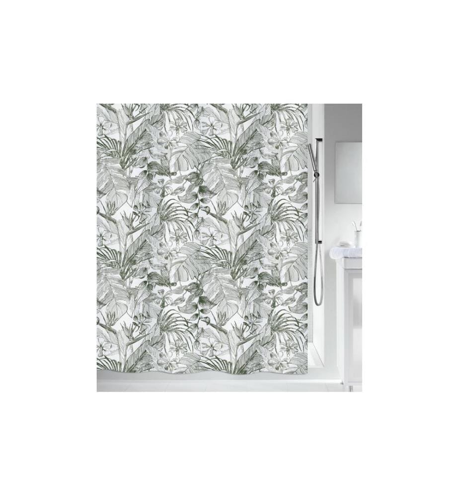 SPIRELLA - Duschvorhang Tropic 180 x 200 cm Weiss; Dunkelgrün
