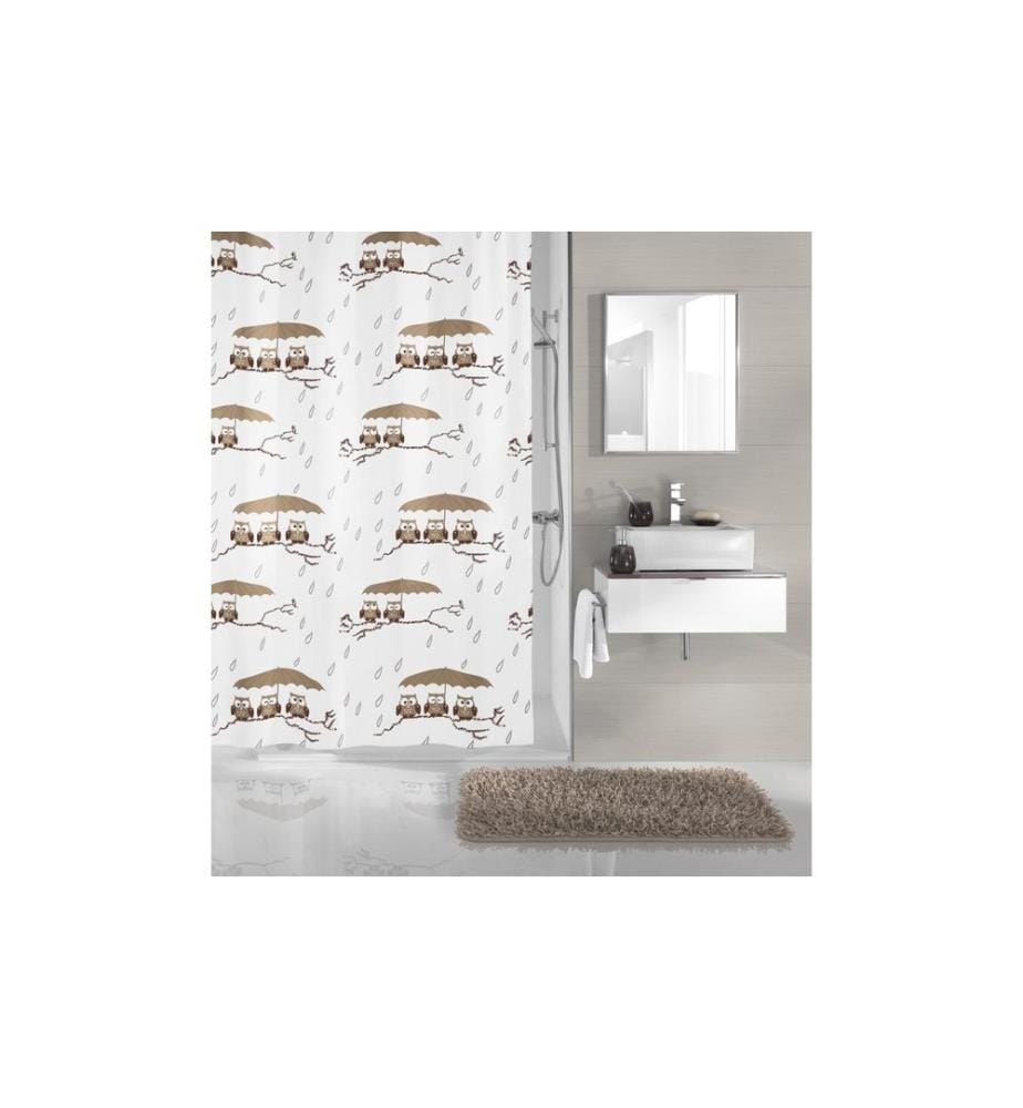 KLEINE WOLKE - Duschvorhang Eulen 180 x 180 cm , Braun/Weiss