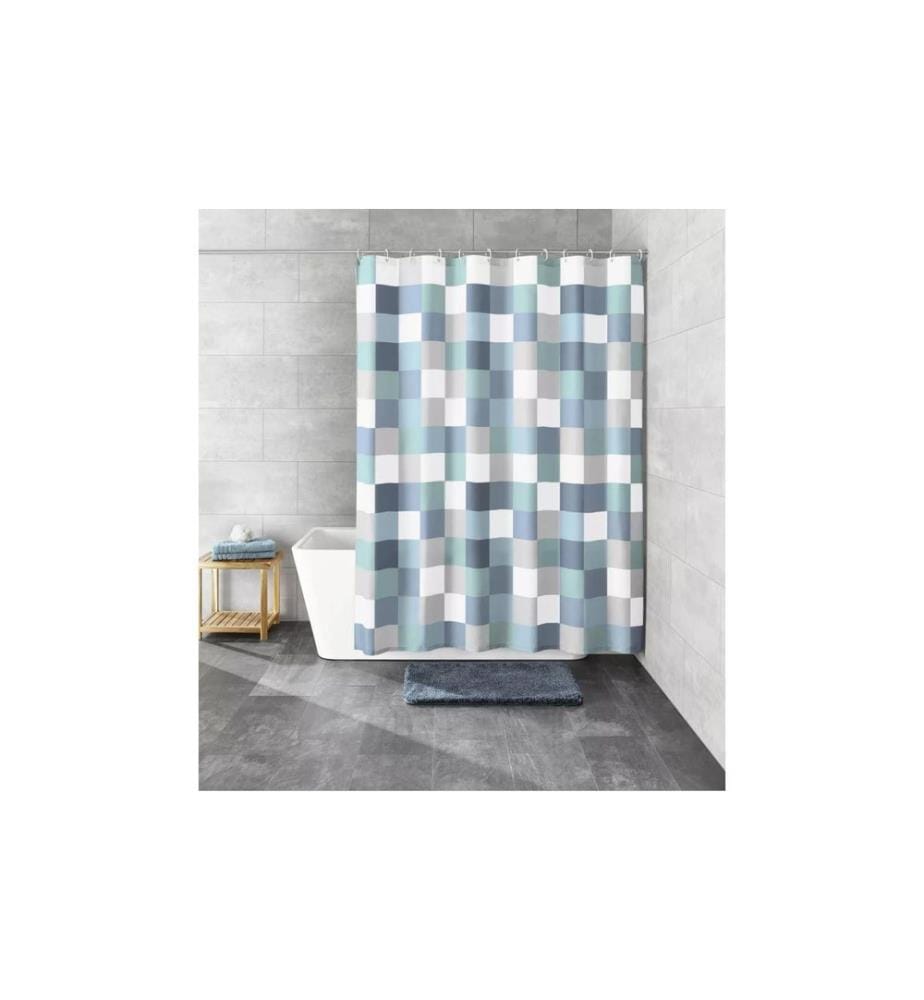KLEINE WOLKE - Duschvorhang Check 180 x 200 cm, Blaugrau/Grau/Weiss