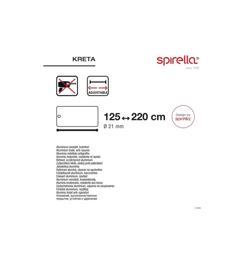 SPIRELLA - Tringle pour rideau de douche Kreta 125/220 x 3.5 cm, Blanc