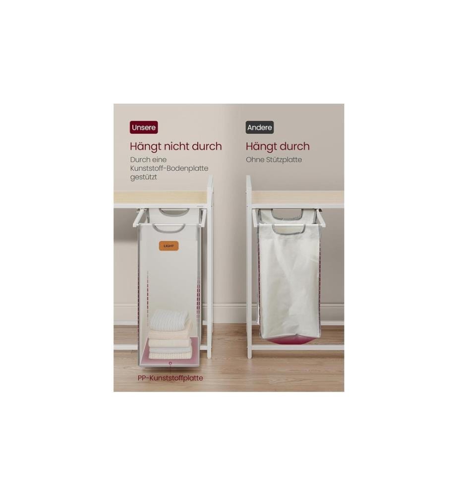 VASAGLE - Corbeille à linge avec 3 compartiments 100 l, Beige/Gris