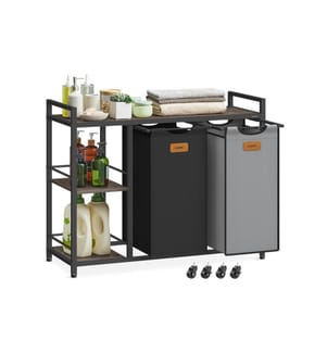 VASAGLE - Wäschekorb  mit 2 Fächern 100 l, Schwarz/Braun/Grau