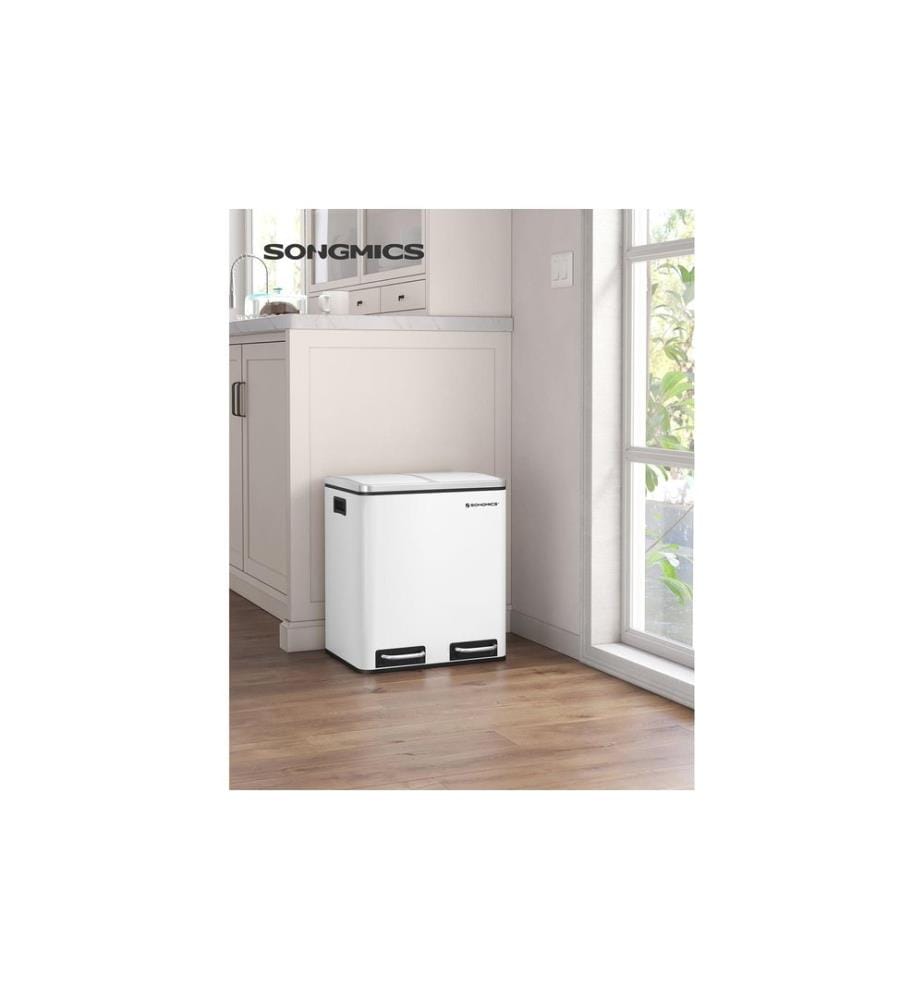 Songmics - Abfalleimer mit Inneneimern und Griffen 2 x 15 l, Weiss