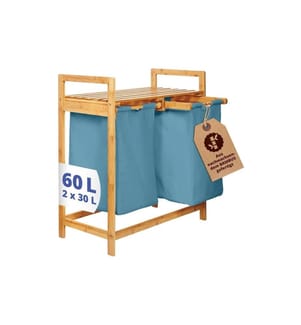 Lumaland - Wäschekorb  Bambus 60 l, Blau/Braun