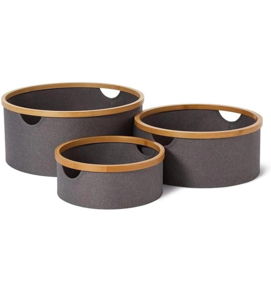 Lumaland - Boîte de rangement rond 3 pièces, Gris