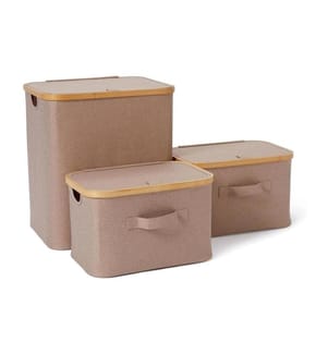 Lumaland - Boîte de rangement avec couvercle 3 pièces, Taupe