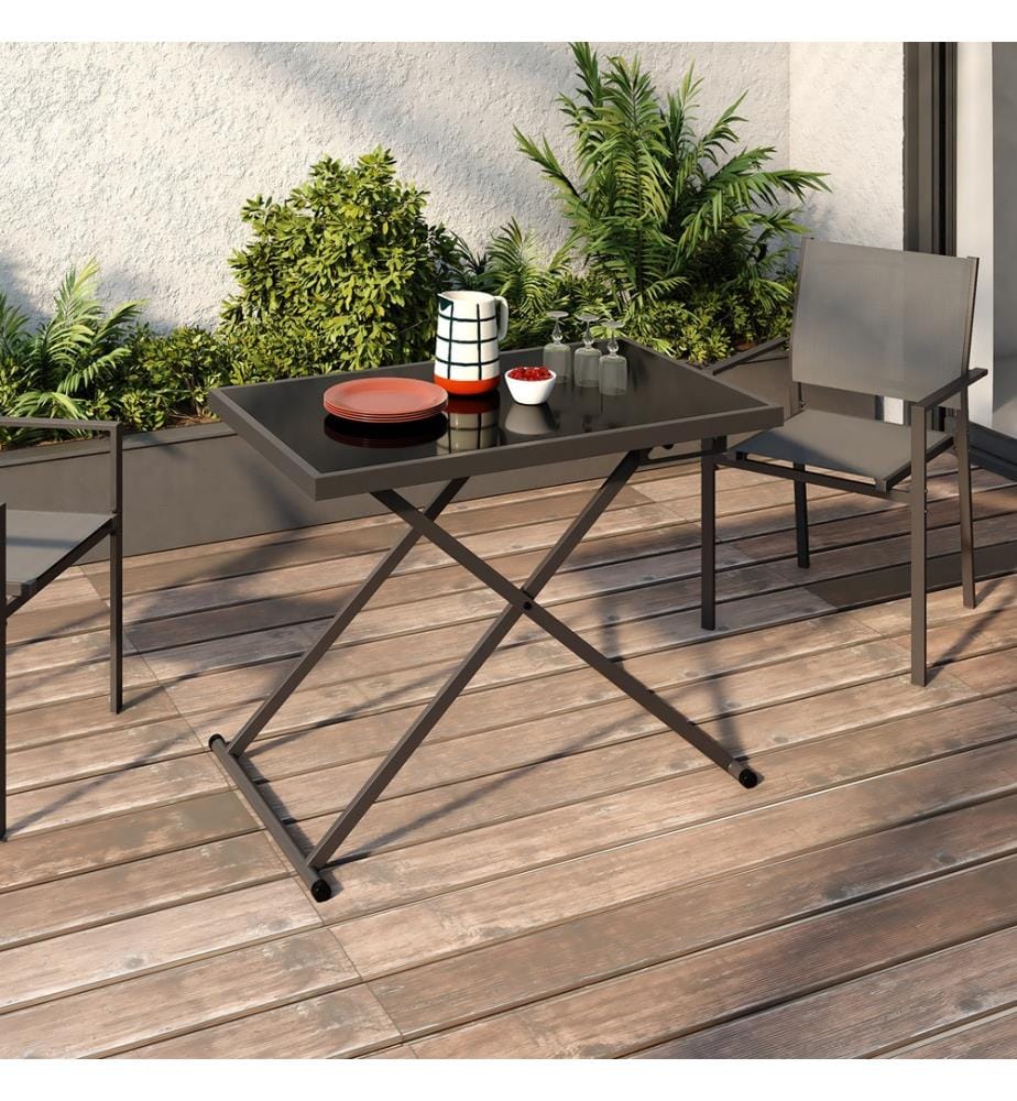 Klappbarer Gartentisch Oleg 100cm gehärtetes Glas - Grau und Schwarz