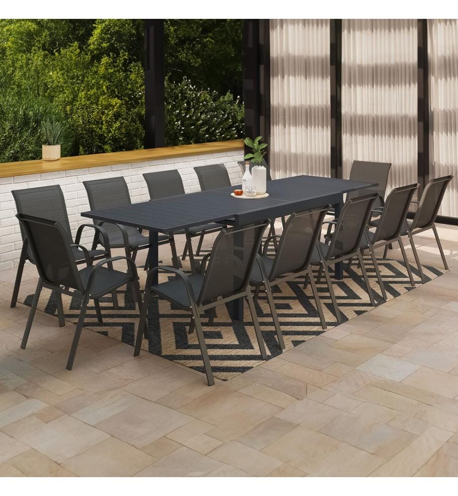 Erweiterbare Gartenmöbel 12-Sitzer aus Polywood - Grau