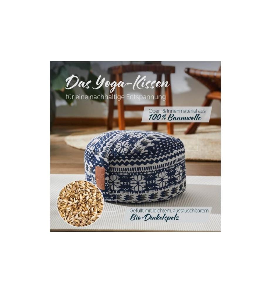 DoYourYoga - Coussin de yoga Vishnu Peau d'épeautre, bleu/blanc