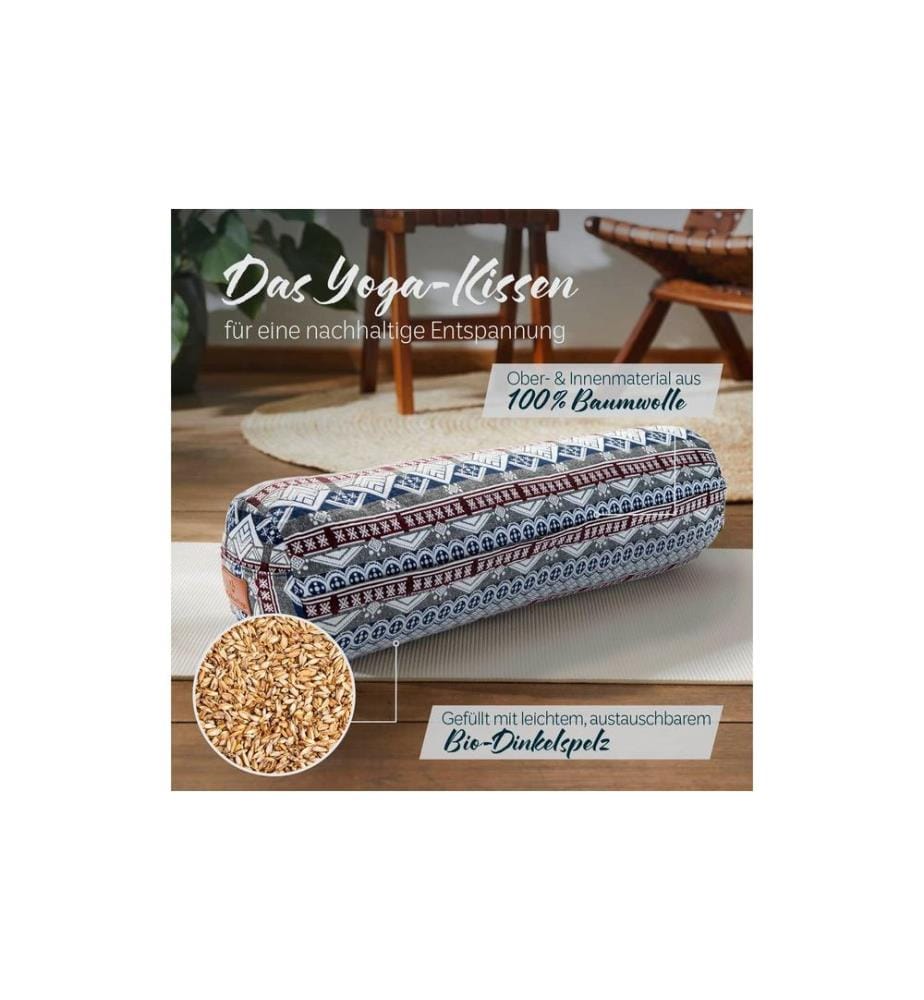 DoYourYoga - Yoga-Bolster Tarik, Dinkelspelz, Mehrfarbig/Weiss