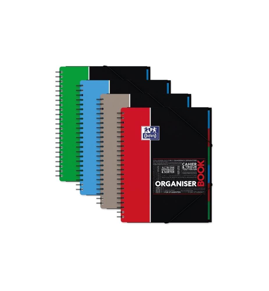 Oxford Carnet de notes Organiser A4, À carreaux, Assorti