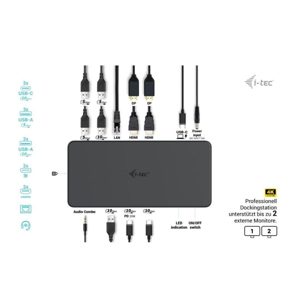 I-TEC - Dockingstation USB 3.0 / USB-C / TB 3 2x 4K Gen2 + PD 100 W