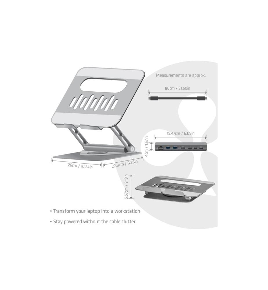Club 3D - Laptop-Ständer CSV-2554 Grau mit Hub 17.3