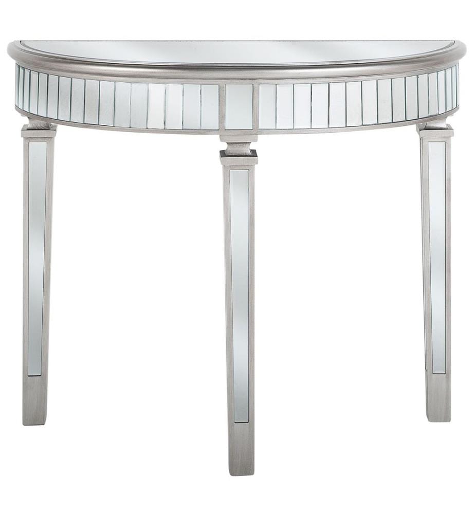 Konsolentisch Silber 35 x 90 cm Glas Spiegeleffekt MDF Tischpltte Halboval Vintage Klassisch