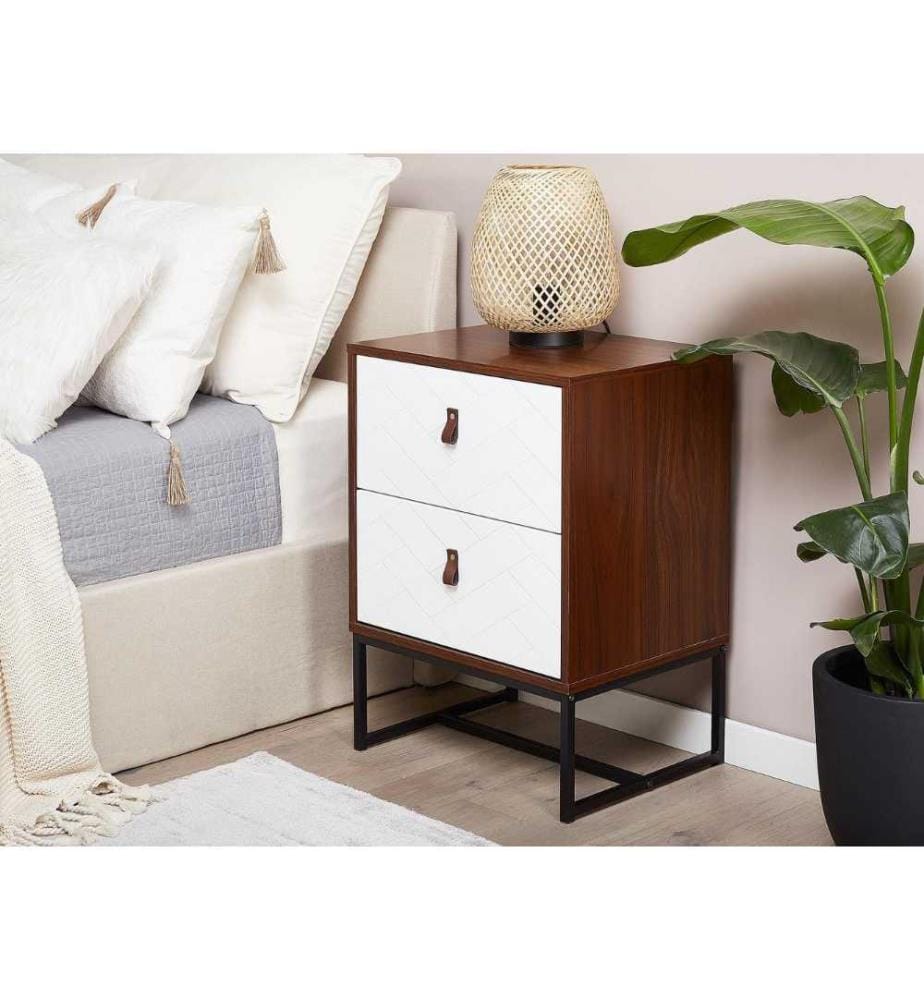 Comodino 2 cassetti NUEVA Marrone scuro/Bianco