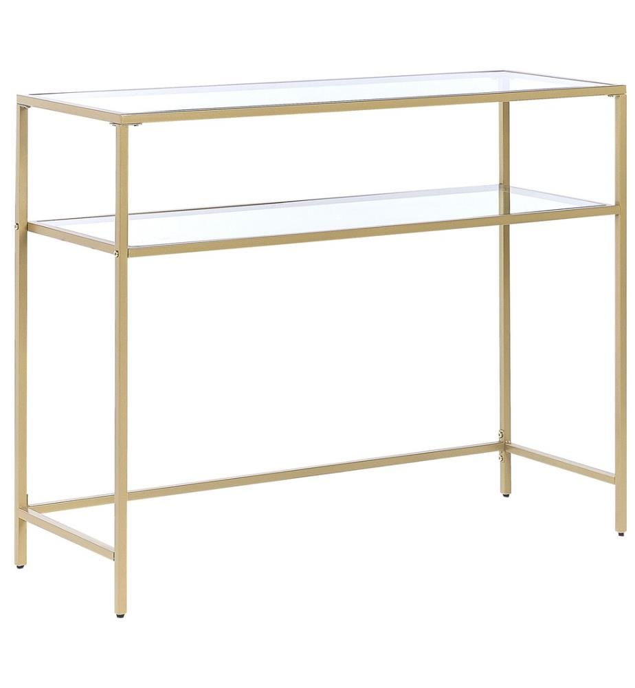 Konsolentisch Gold / Transparent Gehärtetes Glas/Eisen 2 Fächer Rechteckig Wohnzimmer Flur Schlafzimmer im Glamour Stil