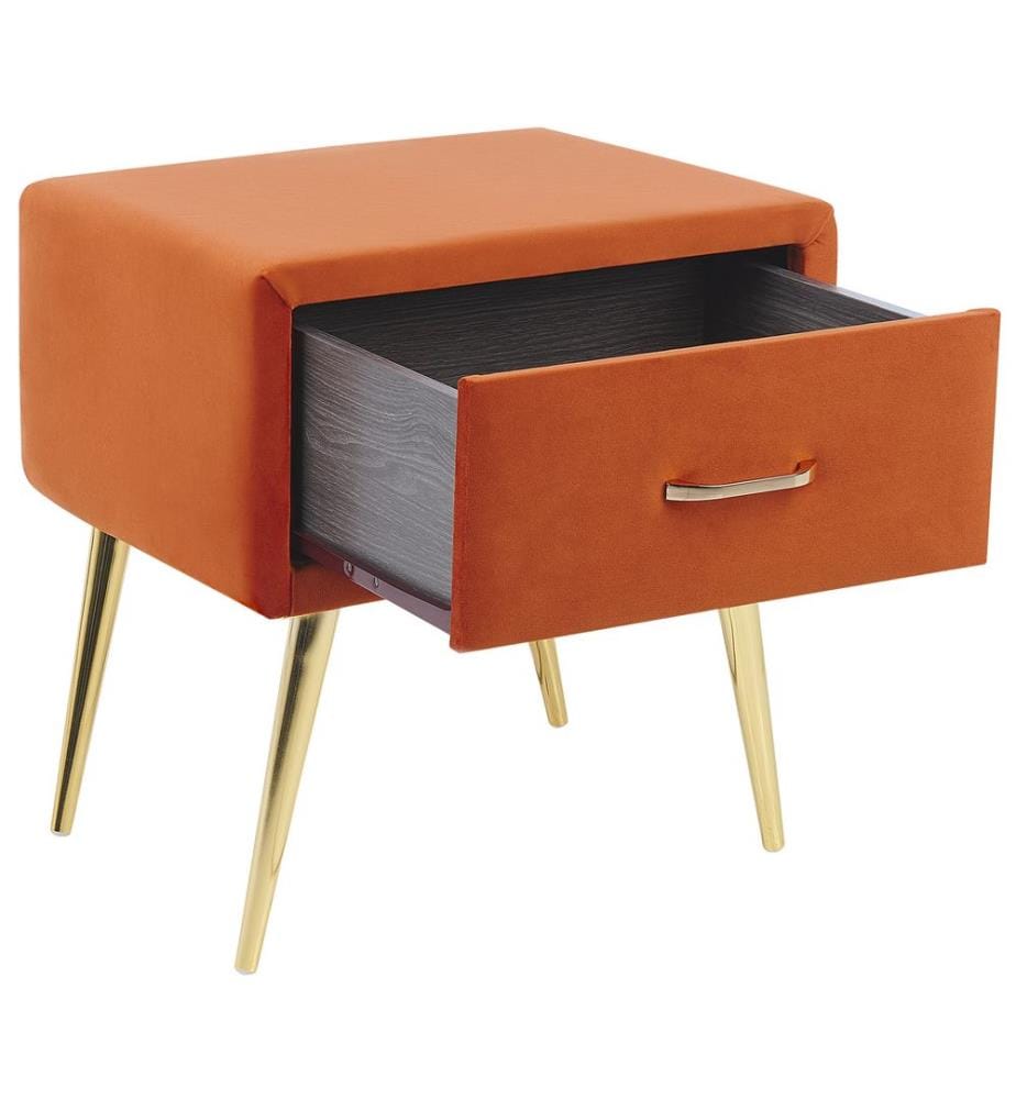 Nachttisch mit 1 Schublade FLAYAT Samtstoff Orange