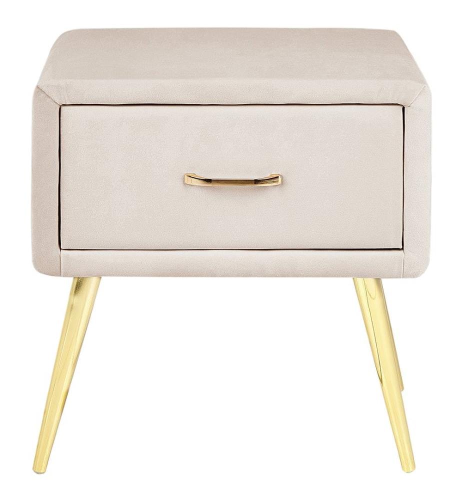 Nachttisch mit 1 Schublade FLAYAT Samtstoff Hellbeige
