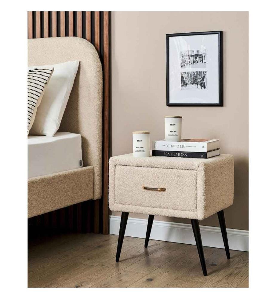 Table de nuit à 1 tiroir FLAYAT Bouclé Beige