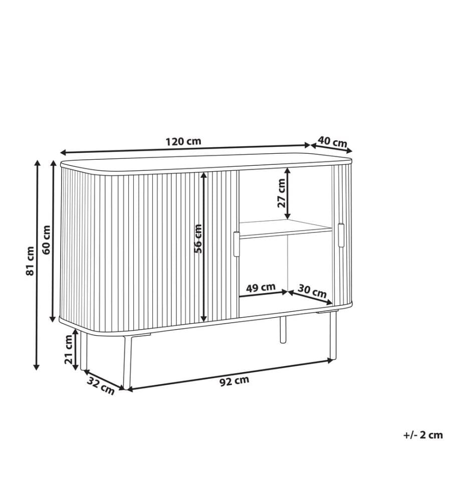 Sideboard Hellbraun und Schwarz Paulowniaholz mit 2 Schiebetüren 120 x 40 x 81 cm Lamellenoptik Holzpaneele Modern Wohnzimmer Schlafzimmer