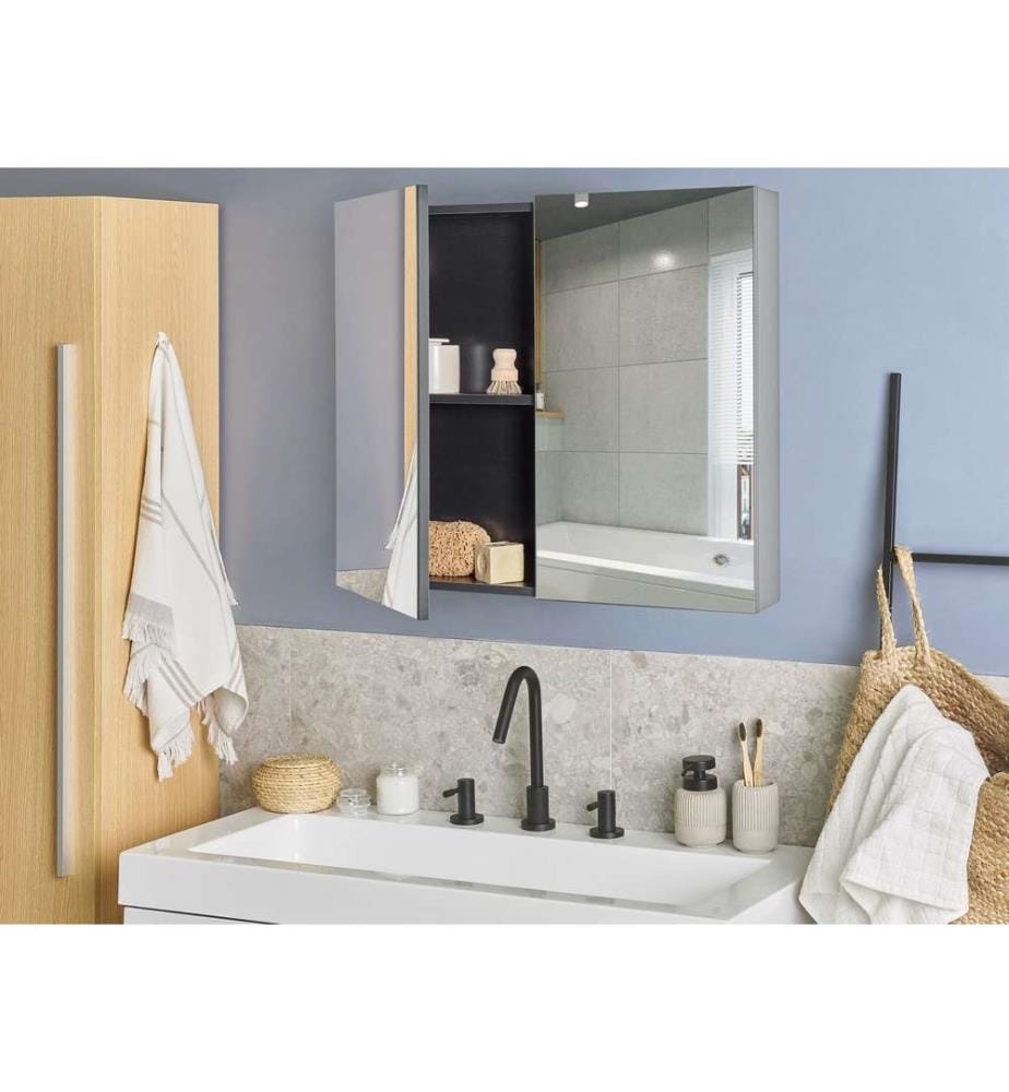 Armadio a muro per specchio da bagno NAVARRA 80 cm 70 cm Nero