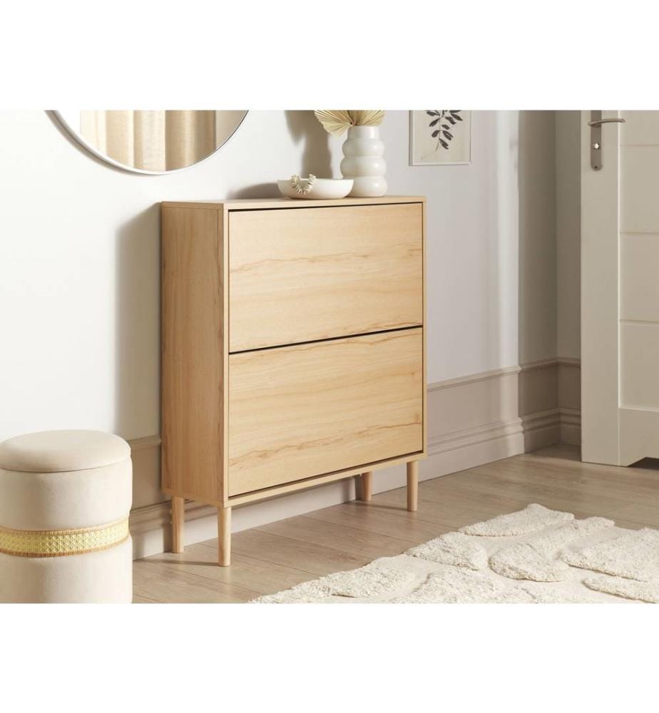 Schuhschrank Helles Holz mit 2 Klappen Modern Schuhkipper für Flur Eingangsbereich