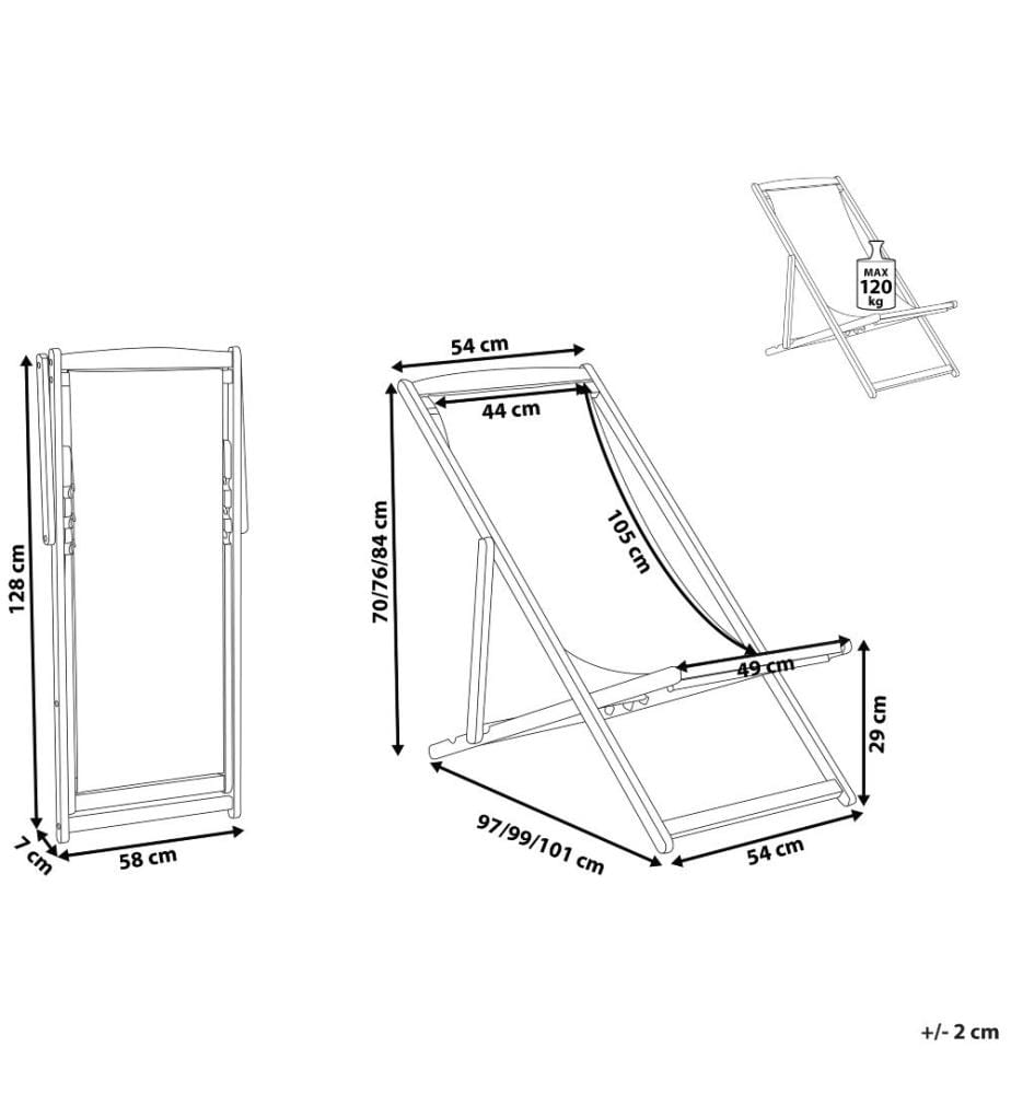 Liegestuhl aus dunklem Akazienholz mit beigem Bezug zusammenklappbar Balkon Terrasse