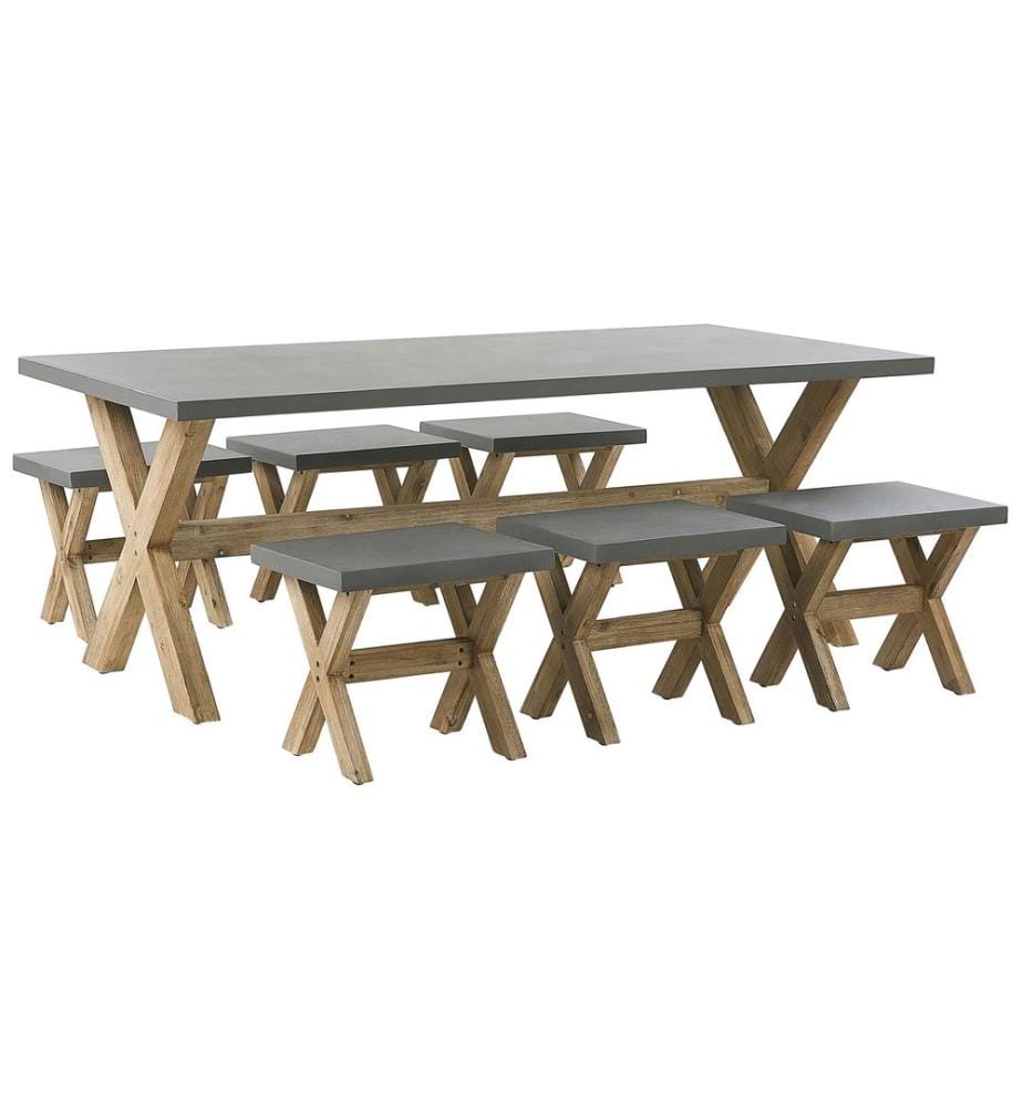 Set da pranzo da giardino con sgabelli 6 posti OLBIA Cemento Grigio