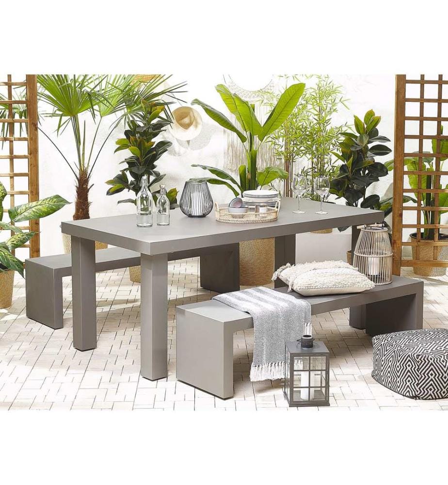 Set da pranzo da giardino con panche 4 posti TARANTO Cemento Grigio