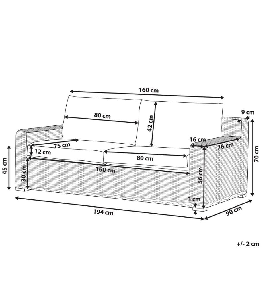 Gartensofa 2-Sitzer ARDEA Rattan Hellbraun
