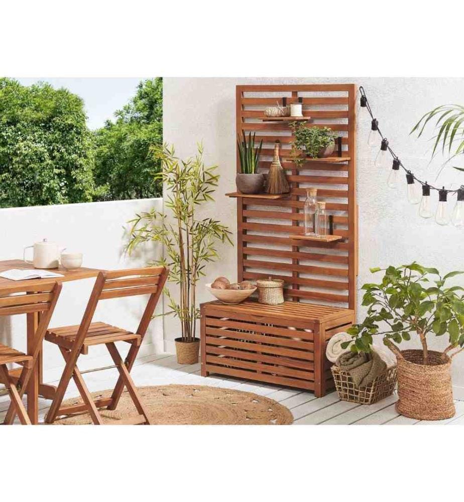 Panca da giardino con pannello a muro MATINO Legno d'acacia 80 cm 40 cm Marrone