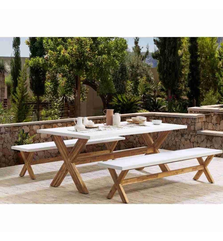 Panchina da giardino OLBIA 200 cm Cemento Bianco
