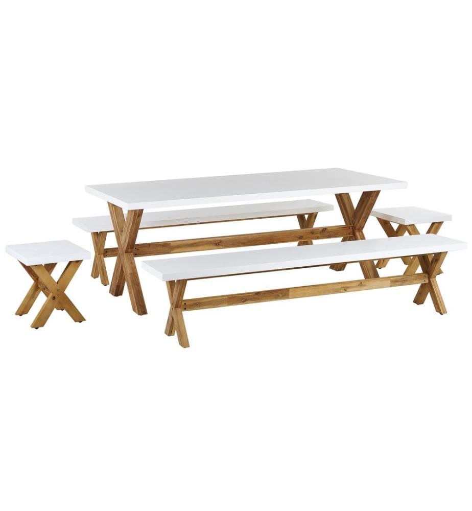 Set da pranzo da giardino con panche e sgabelli 8 posti OLBIA Cemento Bianco
