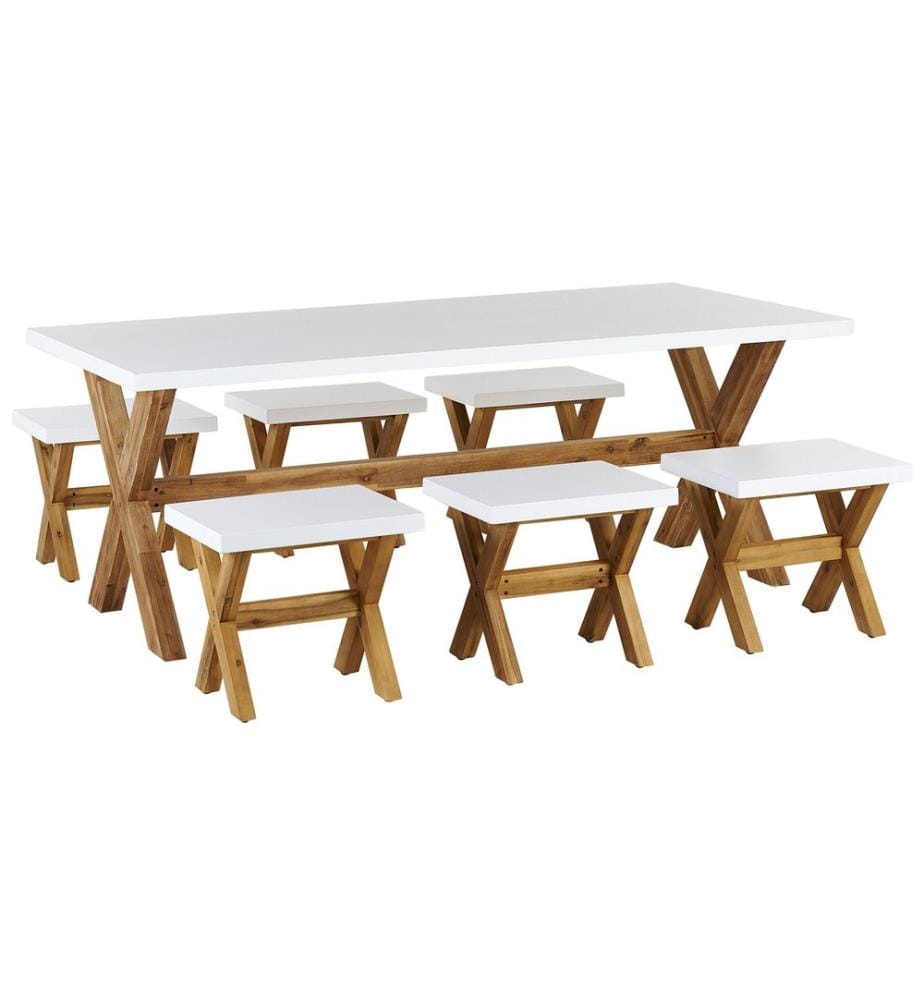 Garden Dining Set with Stools 6 Seater OLBIA Concrete White