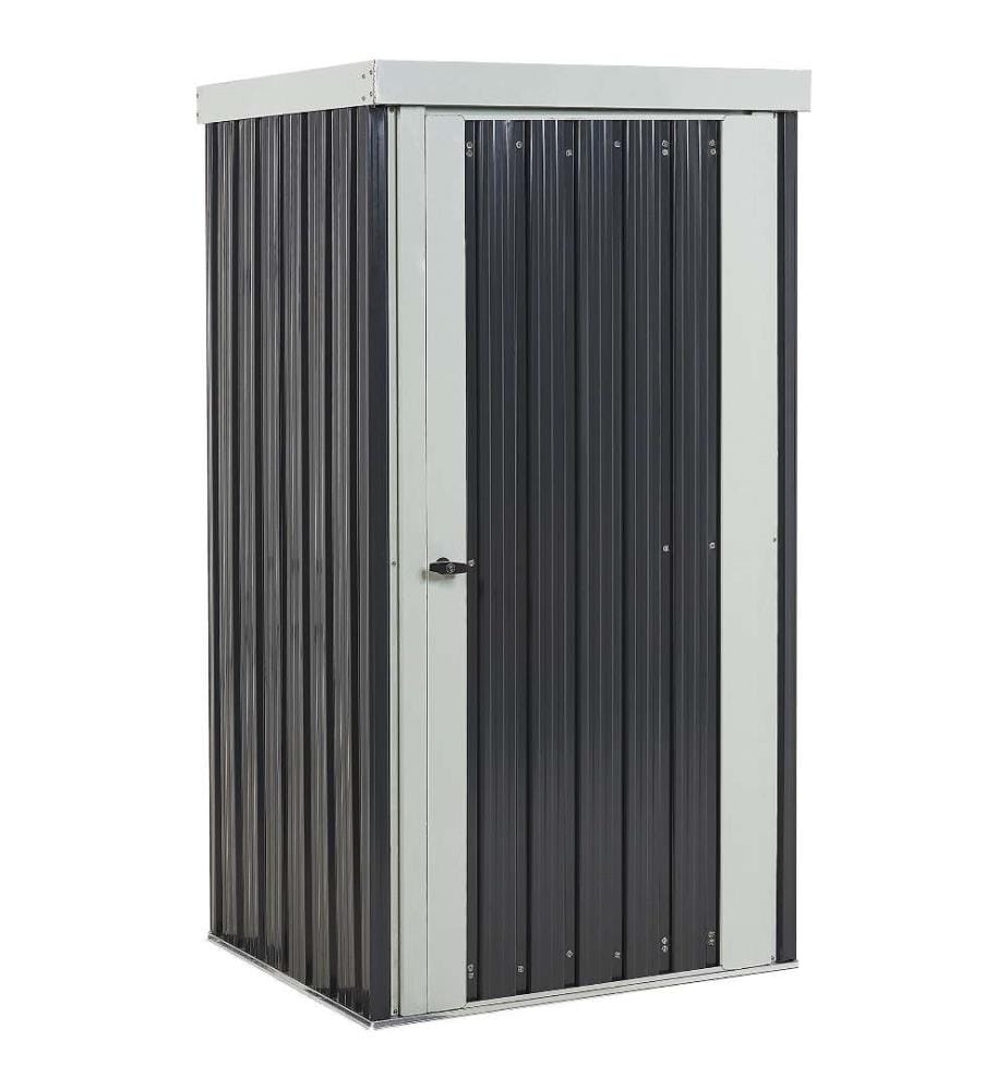Gerätehaus Grau Metall Stahl-Trapezblech 98 cm mit Tür Pultdach Integrierter Dachrinne Geräteschuppen Modern Garten Terrasse Aussenbereich