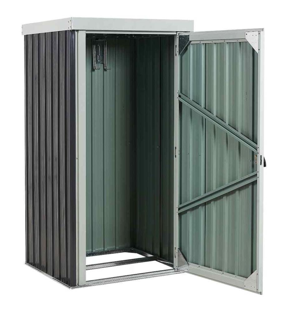 Gerätehaus Grau Metall Stahl-Trapezblech 98 cm mit Tür Pultdach Integrierter Dachrinne Geräteschuppen Modern Garten Terrasse Aussenbereich