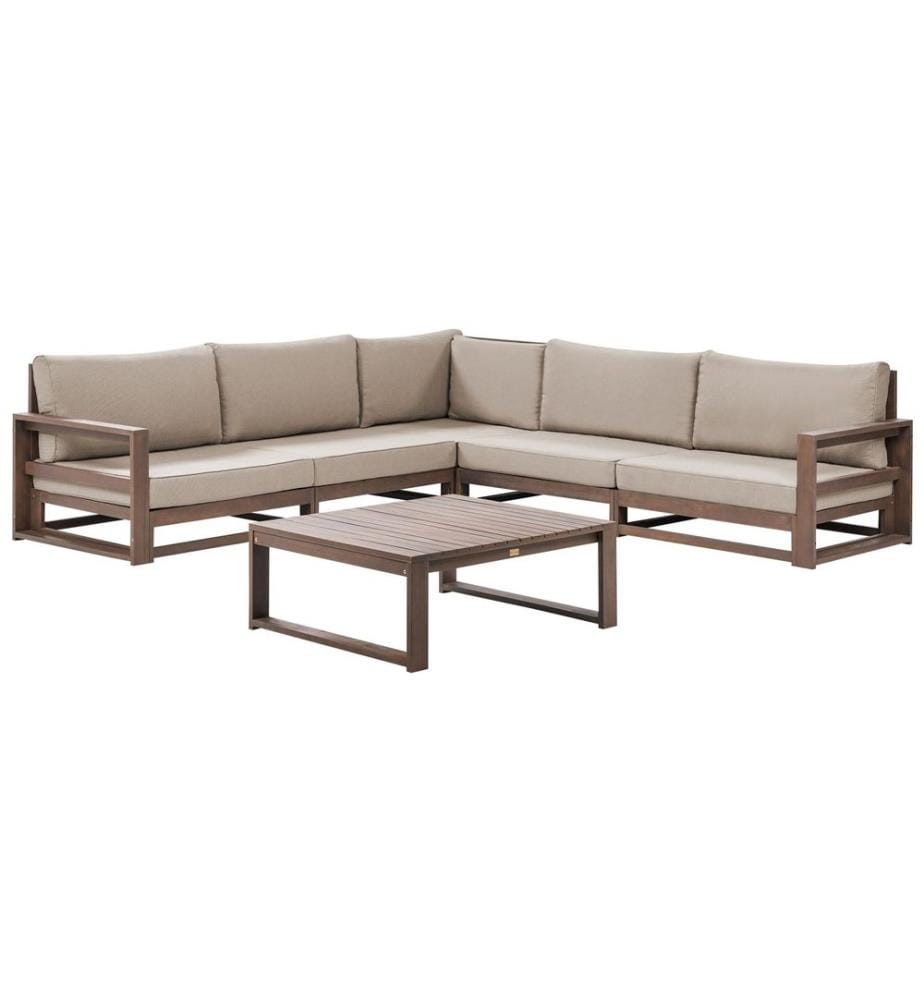 Garten Ecksofa mit Tisch 5-Sitzer TIMOR modular zertifiziertes Akazienholz Dunkelbraun